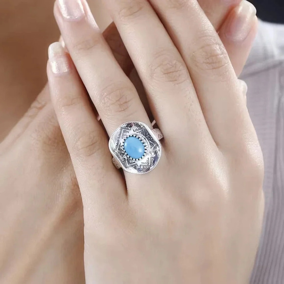 Artisan Crafted Premium Sleeping Beauty Turquoise Cowboy Hat Ring 925 S-5 - Picture 5 of 8
